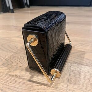 Louise et Cie Dark Brown / Black Croc Hand Bag with Gold Hardware